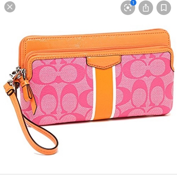 Coach Handbags - NWOT Coach Stripe PVC Double Zip Wristlet